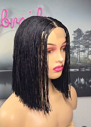 Zina Black Micro Braided Bob Wig – Sleek Centre Part (Ref:TB008) - Image 2