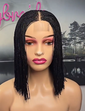 Zina Black Micro Braided Bob Wig – Sleek Centre Part (Ref:TB008) - Image 3