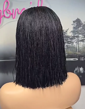 Zina Black Micro Braided Bob Wig – Sleek Centre Part (Ref:TB008) - Image 4
