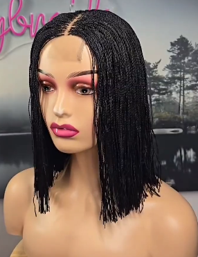 Zina Black Micro Braided Bob Wig – Sleek Centre Part (Ref:TB008)
